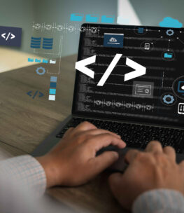 coding web man hands coding html and developer software programming on screen laptop computer typing data code website, Programming with HTML technology